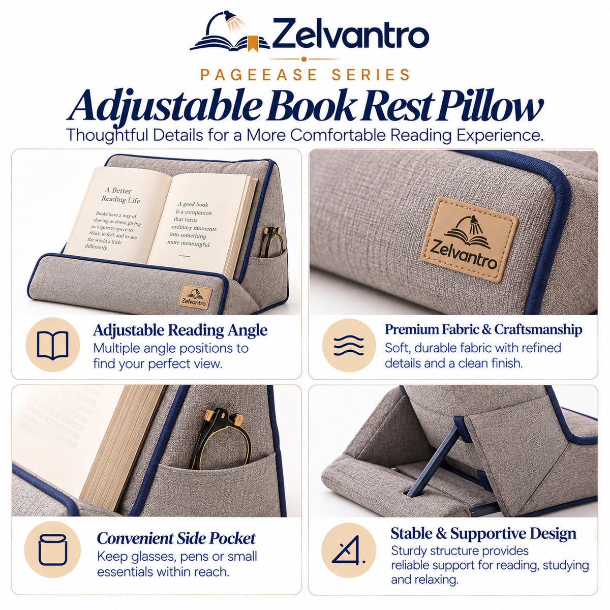 PageEase Adjustable Book Rest Pillow