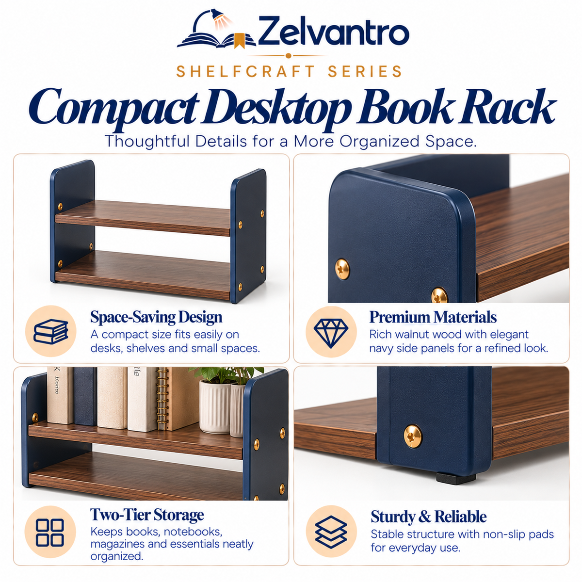 ShelfCraft Compact Desktop Book Rack