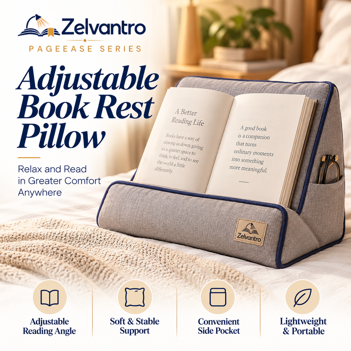 PageEase Adjustable Book Rest Pillow